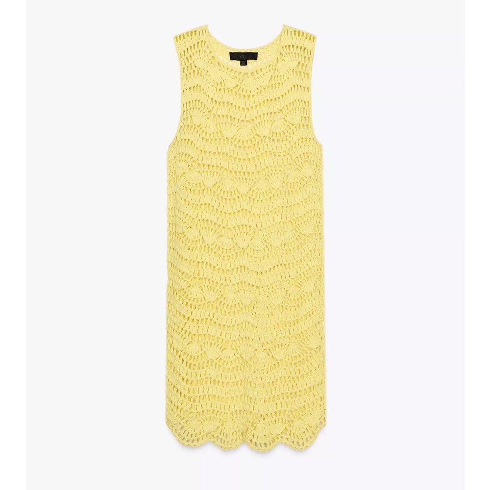 Zara NWT open knit mini dress yellow coverup 3646/001 - Picture 2 of 12